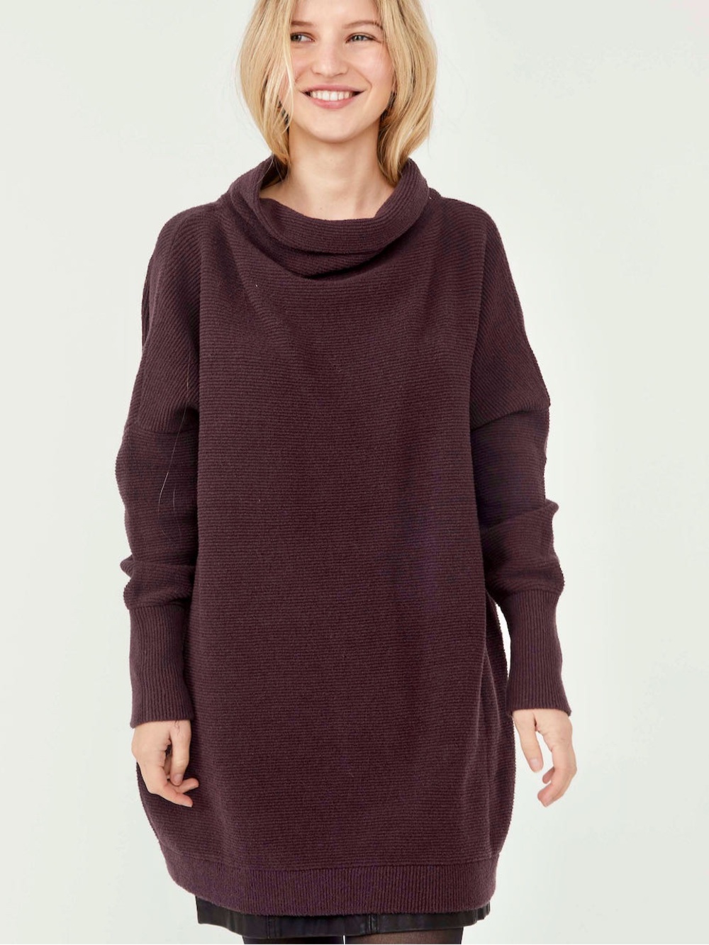 Free People Ottoman Slouchy Tunic Sweater Black Raisin